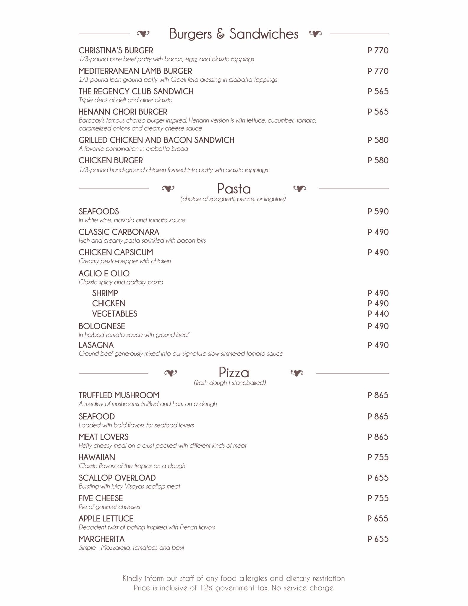 Dessert Menu